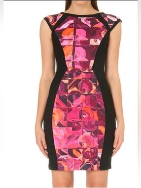 Ted Baker London Jasmaii pink & black geometric print sheath dress